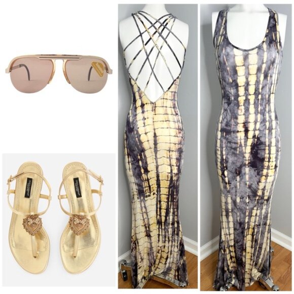 CHERIE LOS ANGELES TIE DIE OPEN CUT OUT BACK MAXI DRESS SIZE SMALL - Picture 4 of 5